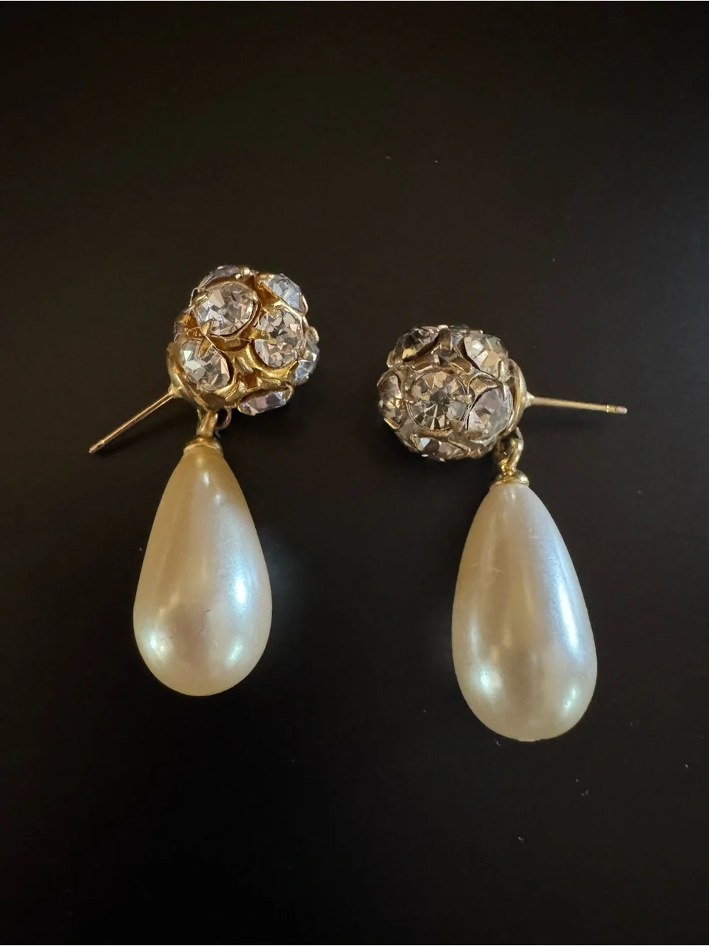 Vintage Rhinestone & Faux Pearl Drop Earrings